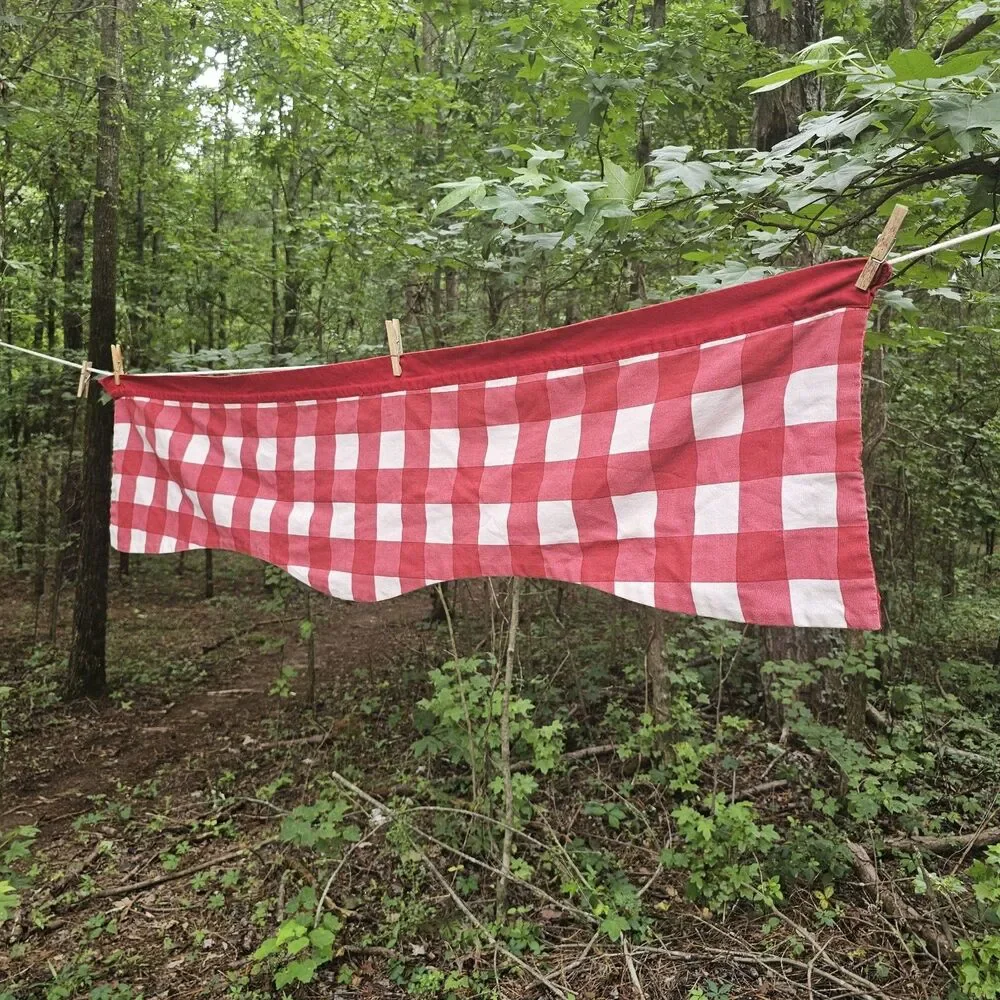 Vintage Red & White Gingham Window Valance – Farmhouse Kitchen Cottage Decor